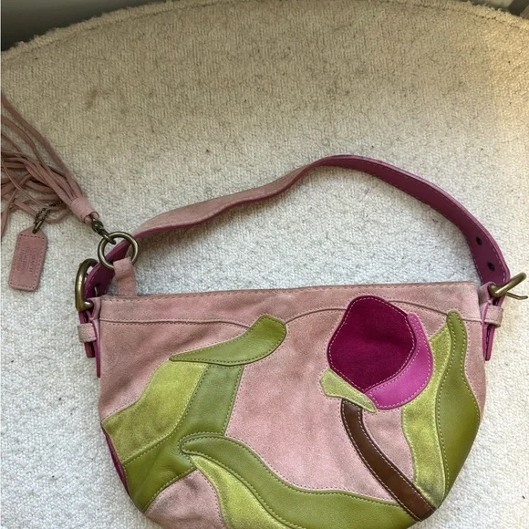 Coach special edition 2004 poppy for peace pink floral suede bag rare! - Picture 2 of 7